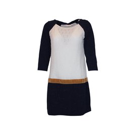 Abito Bash in pizzo tweed e velluto bianco blu navy