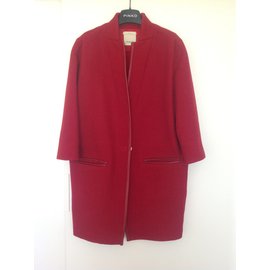 Pinko Wool Coat Dark Red