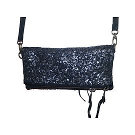 Autre Marque Pochette in tessuto nero con paillettes