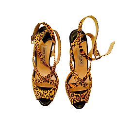 Jimmy Choo Leopard Lackleder High Heels Schwarz Gelb