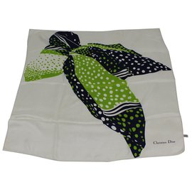 Christian Dior Seidentuch Schal Vogel Grafik Blau Beige Grün