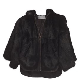 Autre Marque Chaqueta de piel de conejo y cuero negro Talla 38