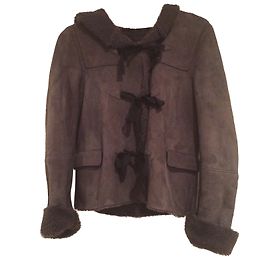 Madame A Paris Graue Wolljacke mit Lammfellverschlüssen