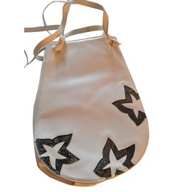 Borsa piatta in pelle bianca con intarsi in lucertola grigia - Autre Marque