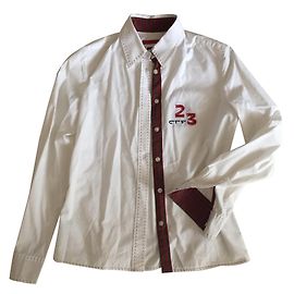 Autre Marque Camisa blanca de algodón con detalles escoceses rojos