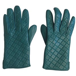Türkisfarbene Lederhandschuhe gesteppt S - Autre Marque