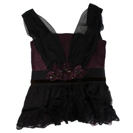 Top senza maniche in seta Louis Vuitton Nero Bordeaux