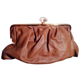 Grande borsa tote in pelle color caramello - Autre Marque