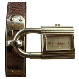 Hermès Kelly Gold Padlock Watch Barenia Leather Brown