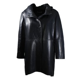 Abrigo Jil Sander de piel con capucha azul noche