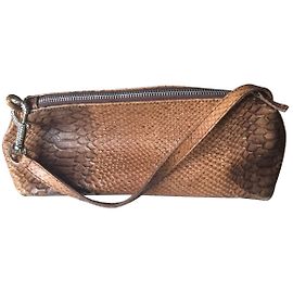 Autre Marque Eidechsenleder Handtasche mit Strassschnalle caramel