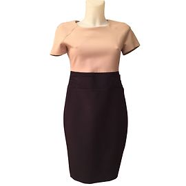 Vestido bicolor Zara azul marino y beige elástico M