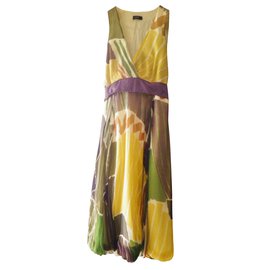 Vestido de cóctel Zapa de seda estampado verde amarillo púrpura