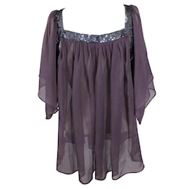 Topshop Top Pflaume aus Polyester-Chiffon mit grauen Pailletten