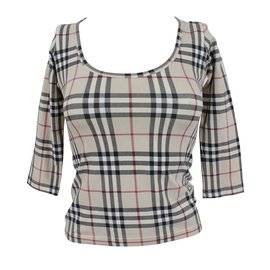 Top Burberry Tartán de manga larga de algodón Negro Blanco Rojo Mostaza