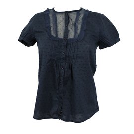Top Sandro de algodón negro con detalle de encaje azul