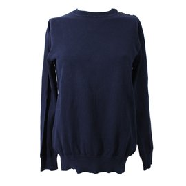 Apc Blauer Baumwollpullover mit Knopfdetail