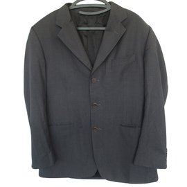 Yves Saint Laurent Veste de costume noire à rayures en laine