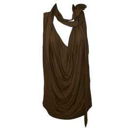 Plein Sud V Ausschnitt Top aus Viskose Camel