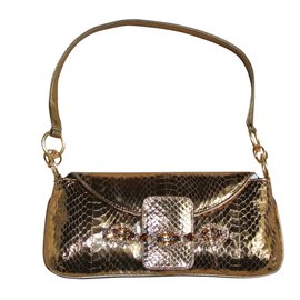 Borsa a mano Luxaux in pelle dorata con dettagli in pietre - Autre Marque