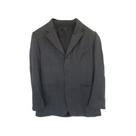 Giacca da completo Yves Saint Laurent nera a righe in lana Taglia 52