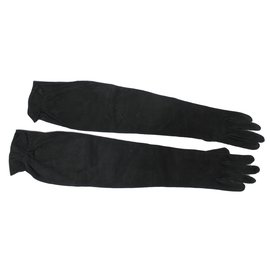 Hermès Lange Handschuhe aus schwarzem Wildleder