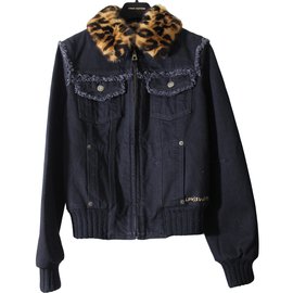 Chaqueta Louis Vuitton de algodón negra con cuello de visón extraíble