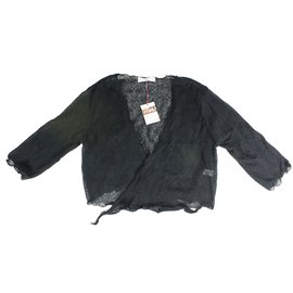 Autre Marque Schwarzes geknotetes Spitzen Top aus Acryl und Mohair S/M