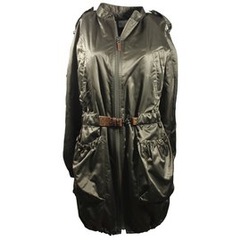 Massimo Dutti Parka aus Satin in Khaki