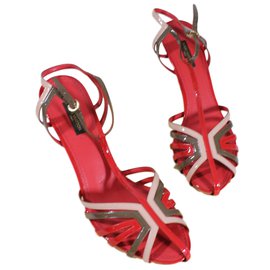 Sandali Louis Vuitton Rossi Kaki Rosa Pelle 38.5