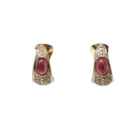 Orecchini in metallo dorato con strass e cabochon rosa - Autre Marque