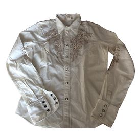 Ralph Lauren Camicia Ricamata e Strass Eggshell Cotone S