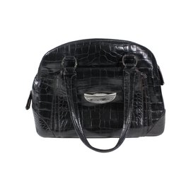 Borsa Lancel Adjani in pelle nera effetto croco