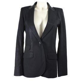 Blazer Barbara Bui negro de lana con cuello de piel de cordero Talla 36