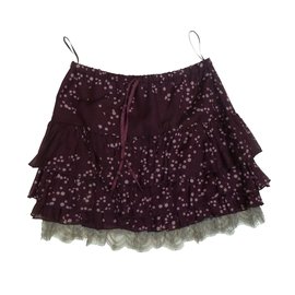 Falda One step rojo oscuro de algodón y seda con encaje gris talla 38