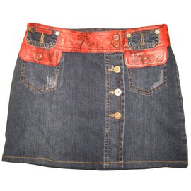 Minifalda D&G de denim y piel de pitón azul
