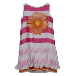 Autre Marque Monnalisa Seidenkleid Mädchen Weiß Fuchsia Gänseblümchen