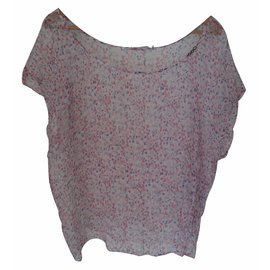 Autre Marque Seidencrepe Bluse mit Blumenmuster Rosa