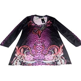 T-shirt Roberto Cavalli Animalier Nero Viola Rosa XL