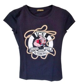 Camiseta Iceberg Azul Marino de Algodón