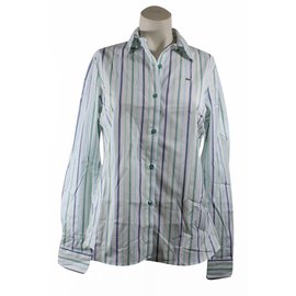 Camisa Lacoste de rayas blanca verde y azul