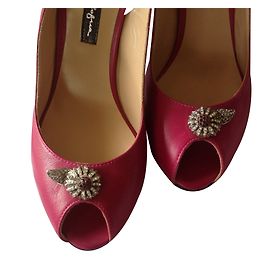 Mario Bologna Magenta Peep Toe Heels with Crystal Floral Decoration