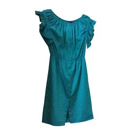 Escada ärmelloses blaues Kleid mit Knöpfen