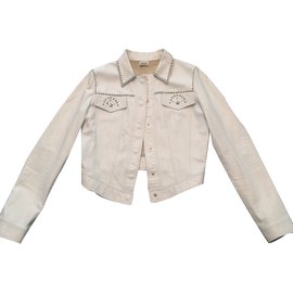 PELLE D'ASINO Jacke aus weißem Leder mit Nieten - Autre Marque