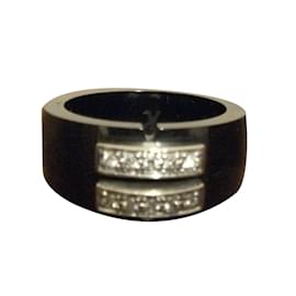 Ring aus schwarzer Keramik mit zwei Diamantreihen - Autre Marque