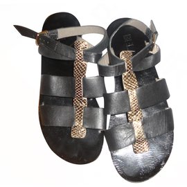 Sandali Bel Air in pelle nera e oro Taglia 38