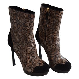 Bottines Yves Saint Laurent Python Noir Ecru Orange