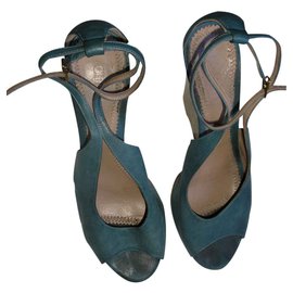 Sandali Chloé in pelle blu con zeppa