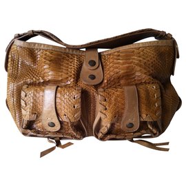 Chloé Silverado Handtasche aus Python und Kalbsleder Hellbraun