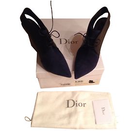 Stivaletti Christian Dior Pelle Nera e Velluto Blu Navy 39